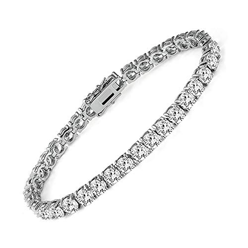 MDFUN 18k White Gold Plated CZ Tennis Bracelet, 4MM Cubic Zirconia Charm Bracelet for Women Men (6.0" tennis bracelet) - Image 1