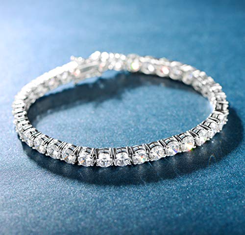 MDFUN 18k White Gold Plated CZ Tennis Bracelet, 4MM Cubic Zirconia Charm Bracelet for Women Men (6.0" tennis bracelet) - Image 4