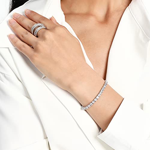 MDFUN 18k White Gold Plated CZ Tennis Bracelet, 4MM Cubic Zirconia Charm Bracelet for Women Men (6.0" tennis bracelet) - Image 2