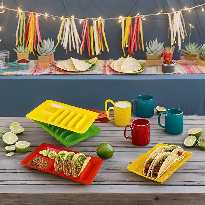 BNYD 3 Pack Taco Holder Stand, Colorful Plastic Taco Plates for Hard & Soft Shell Tacos, Assorted Colors, Holds 4 Tacos Each, Dishwasher Safe - Image 5