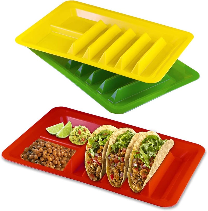 BNYD 3 Pack Taco Holder Stand, Colorful Plastic Taco Plates for Hard & Soft Shell Tacos, Assorted Colors, Holds 4 Tacos Each, Dishwasher Safe - Image 1