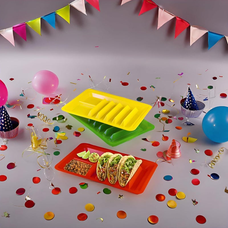 BNYD 3 Pack Taco Holder Stand, Colorful Plastic Taco Plates for Hard & Soft Shell Tacos, Assorted Colors, Holds 4 Tacos Each, Dishwasher Safe - Image 2