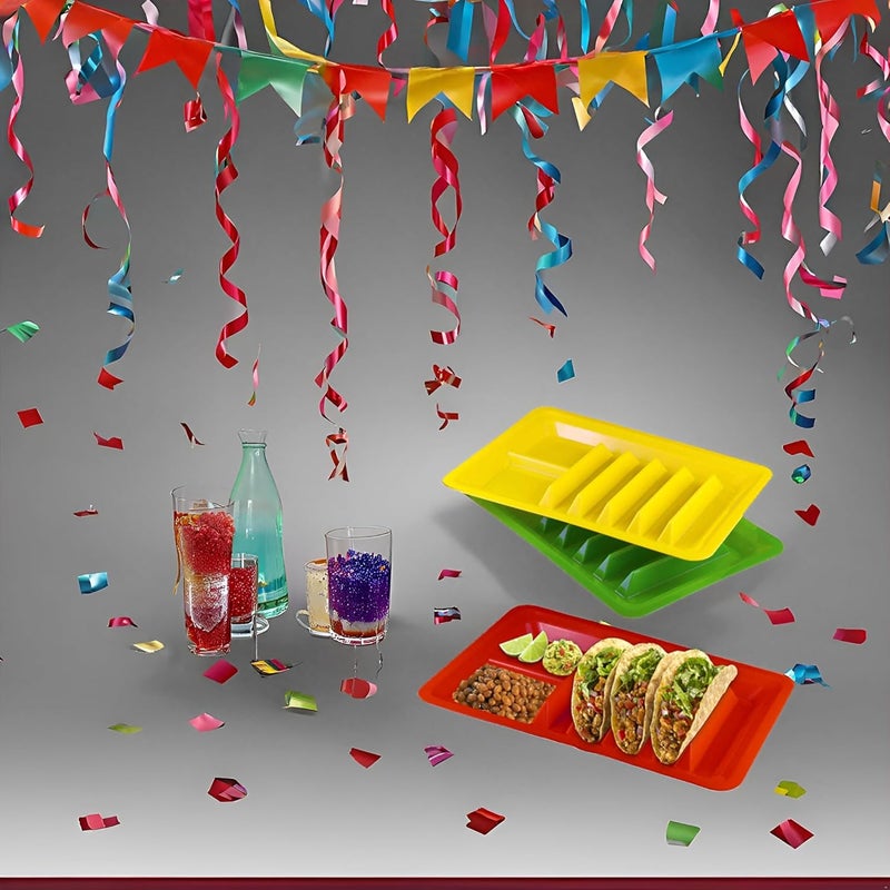 BNYD 3 Pack Taco Holder Stand, Colorful Plastic Taco Plates for Hard & Soft Shell Tacos, Assorted Colors, Holds 4 Tacos Each, Dishwasher Safe - Image 3