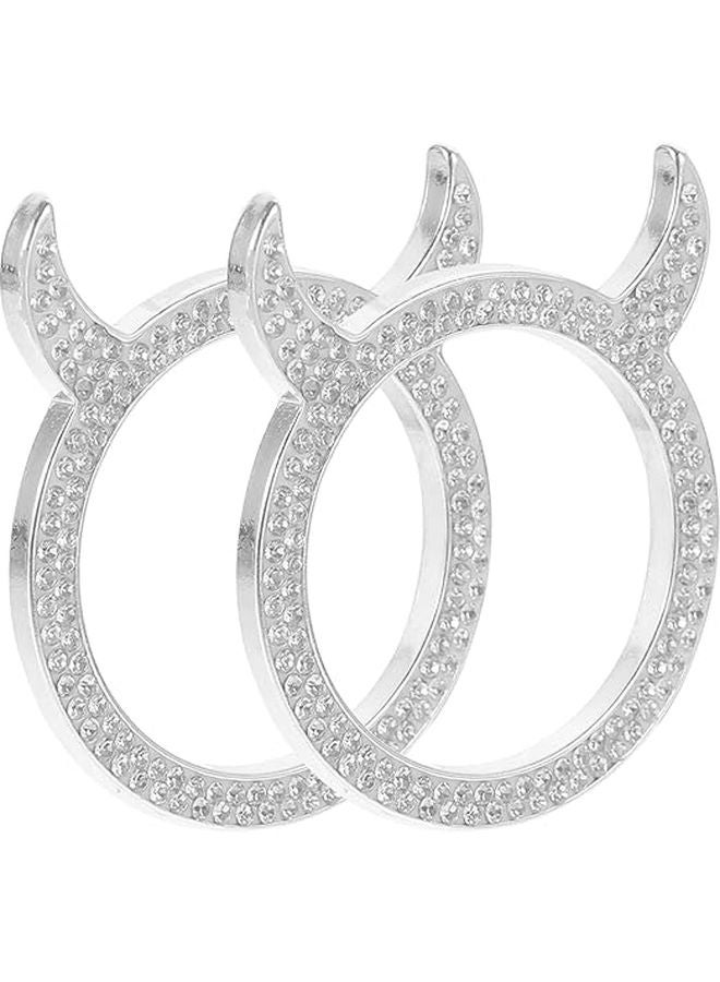 White Rhinestone Car Start Button Cover 2PCS Easy Installation Stylish Interior Upgrade Decorative Accessory - Image 1