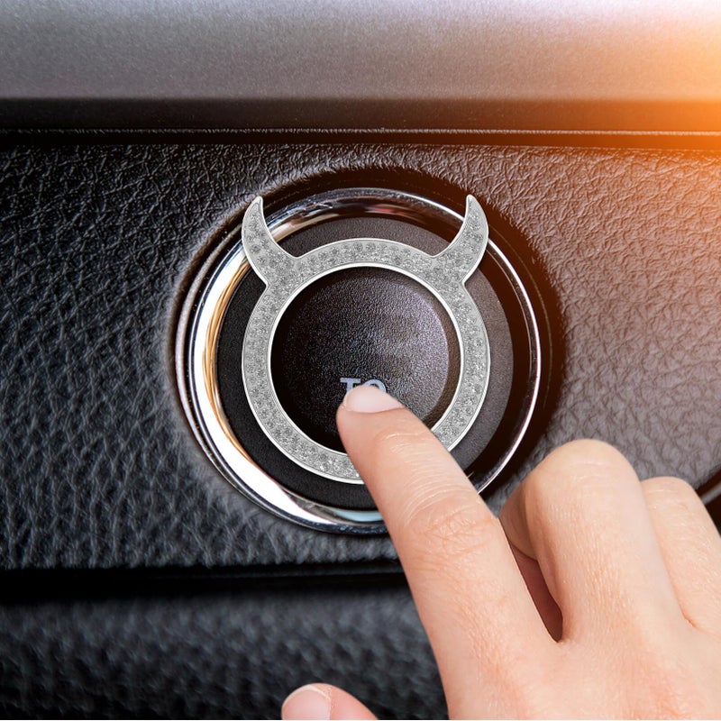 White Rhinestone Car Start Button Cover 2PCS Easy Installation Stylish Interior Upgrade Decorative Accessory - Image 3