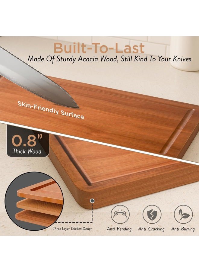 MAJURI Acacia wood Cutting Board – 11 PCS set, Extra large wood cutting boards with holder, Deep Juice Grooves, Cutting boards non toxic for kitchen, Charcuterie Boards, Ideal Gift for Birthday, Housewarming - Image 4
