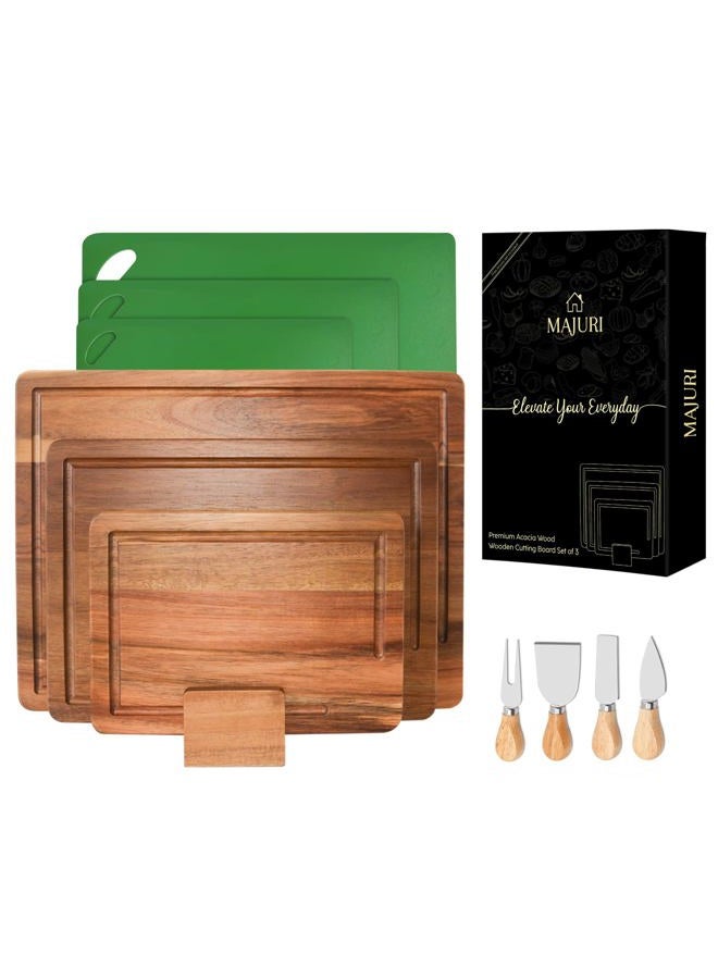 MAJURI Acacia wood Cutting Board – 11 PCS set, Extra large wood cutting boards with holder, Deep Juice Grooves, Cutting boards non toxic for kitchen, Charcuterie Boards, Ideal Gift for Birthday, Housewarming - Image 1