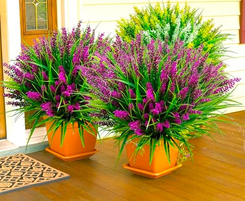 TSTWETO Artificial Plants Outdoor 20 Pcs Fake Flowers UV Resistant Outdoor Fake Plants Lavender Artificial Flowers Plastic Fake Faux Flowers Shrubs for Home Porch Garden Yard Window Box - Image 3