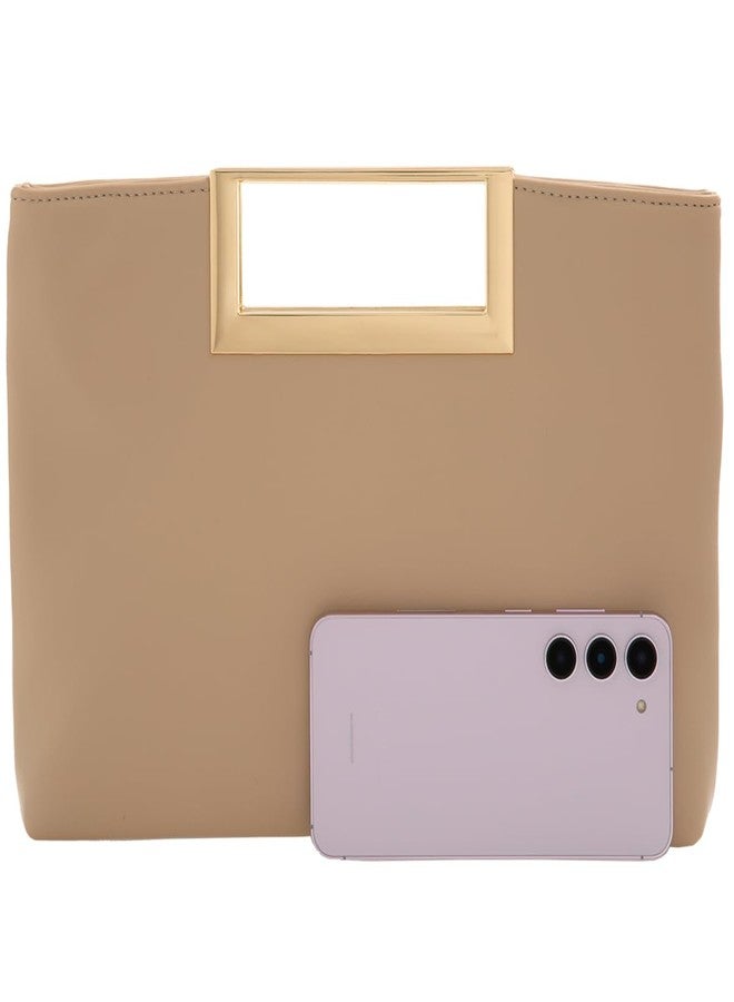 JNB Top Handle Clutch Purses for Women Evening/Formal, Fashion PU Leather Purse for Prom, Cocktail, and Wedding,Taupe - Image 2