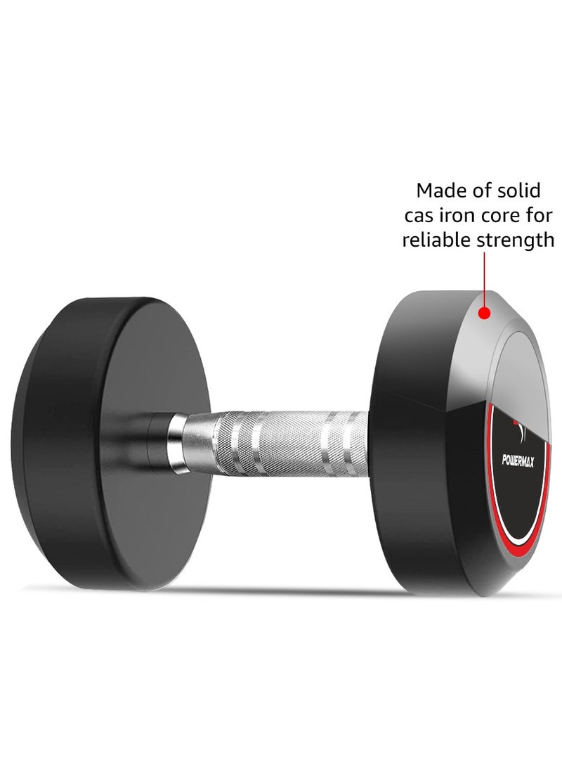 PowerMax Fitness PowerMax Fitness Rubber Coated Round Professional Dumbbell for Home Gym | dumbbell for home gym workouts| gym dumbbell | dumbbell for men-women fitness | 45kg dumbbell x 1| Black - Image 4
