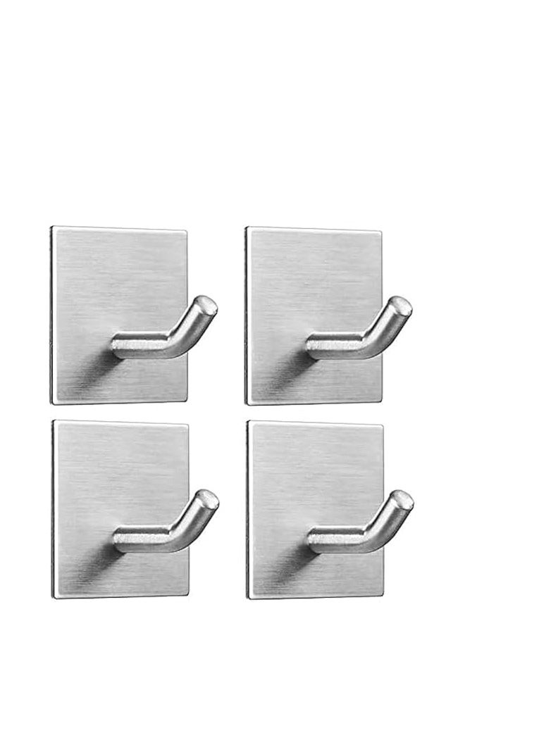 Heavy Duty Adhesive Hooks, Stick on Wall Adhesive Hangers, Strong metalic Holder, Self Adhesive Hooks for Kitchen Bathroom Home Door Towel Coat Key Robe 4 Packs Silver  - Image 1