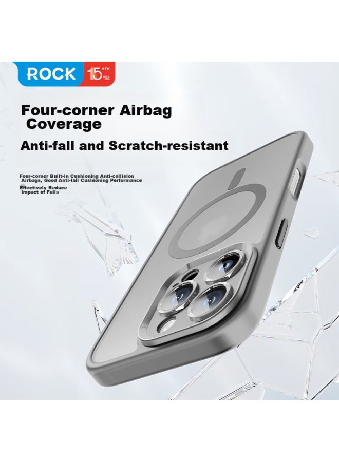 روك غلاف هاتف Rock المتوافق مع Apple 16 Pro Max، غطاء واقي لآيفون 16 Pro Max، مغناطيسي Magsafe، مقاوم للصدمات، حماية كاملة للعدسة، فتحات دقيقة، تصميم بسيط، مقاوم لبصمات الأصابع، للرجال والنساء، أسود - Image 5