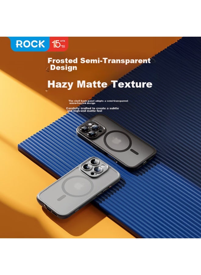 روك غلاف هاتف Rock المتوافق مع Apple 16 Pro Max، غطاء واقي لآيفون 16 Pro Max، مغناطيسي Magsafe، مقاوم للصدمات، حماية كاملة للعدسة، فتحات دقيقة، تصميم بسيط، مقاوم لبصمات الأصابع، للرجال والنساء، أسود - Image 4