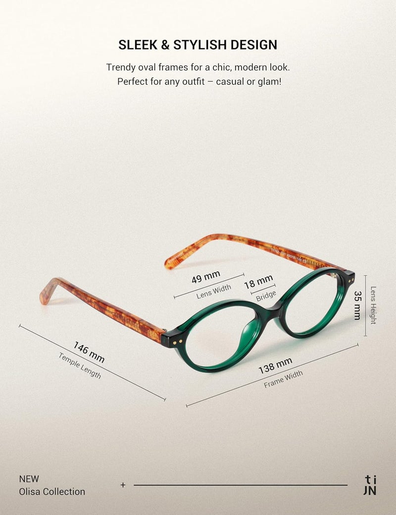TIJN Olisa Blue Light Blocking Glasses for Women Men,Oval Glasses Frame Bluelight Glasses for Gaming/Computer/Screen,Green T - Image 4