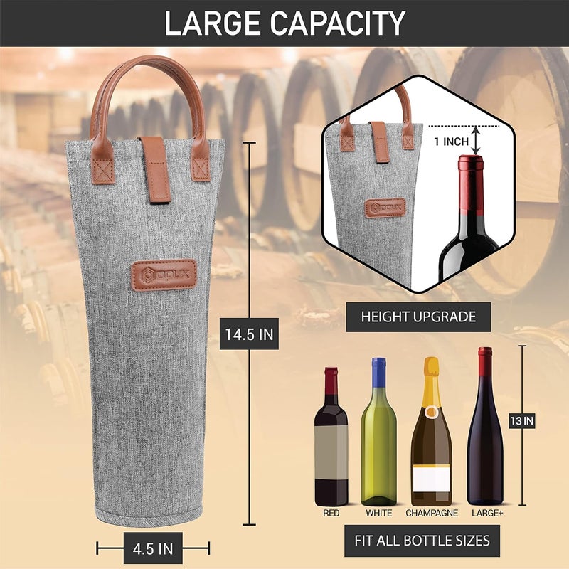 OPUX Wine Bag Single Bottle Carrier Tote, Insulated Travel Wine Cooler Bag for Picnic Beach Gift, Thermal Padded Portable One Bottle Holder Carrying Case for Women Men Wine Lovers, Heather Gray - Image 3