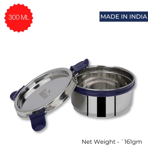 PDDFALCON EcoNxt Stainless Steel Lunch Box Set,With Airtight Lids,Easy to Clean,100% Leakproof With BIS Certified, Jindal Seal & Made In India Perfect for Office, School,Set of 1 - Navy Blue(300ml) - Image 4