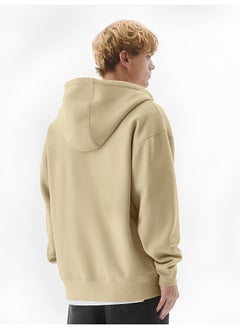 Maniac Mens Solid Hooded Neck Full Sleeve Full Zipper Open Beige French Terry Loose fit Sweatshirt  - Image 4