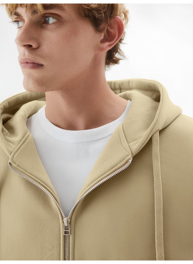 Mens Solid Hooded Neck Full Sleeve Full Zipper Open Beige French Terry Loose fit Sweatshirt - pzsku/Z70C6A76079F44774D4FFZ/45/_/1729592249/f1c0ad03-8fae-4aad-b1e7-0494b0f5f1c7