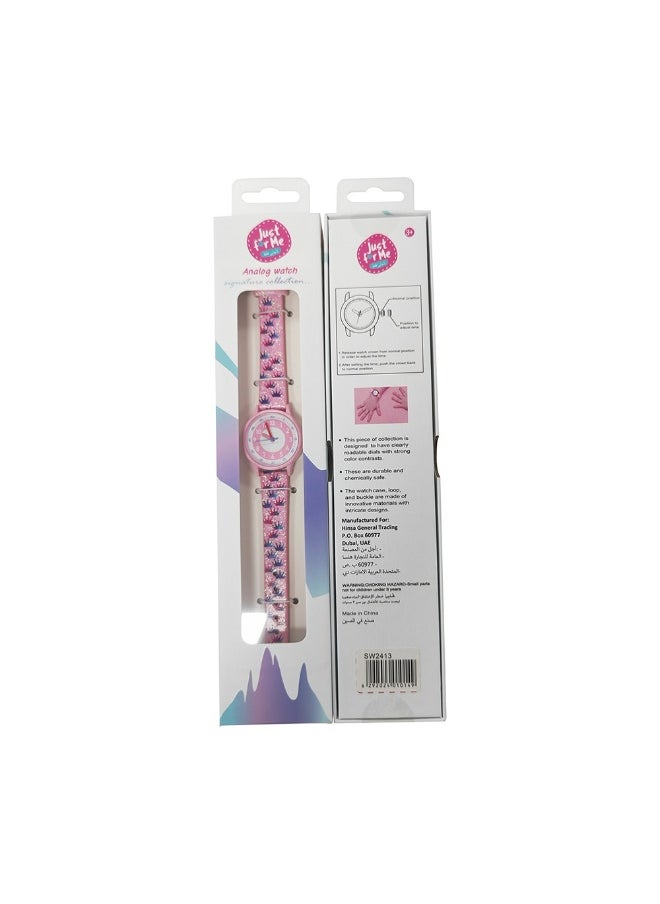 Just for Me Just For Me Pink Glitter Crown Analog Watch with Fabric Strap 