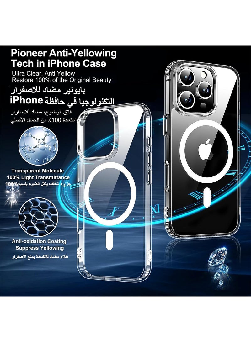 جراب مغناطيسي لهاتف iPhone 16 Pro، من Magsafe - [شفاف ومضاد للاصفرار] [حماية من السقوط] [مقاوم للخدش] جراب واقٍ مغناطيسي رفيع من مادة TPU (شفاف)