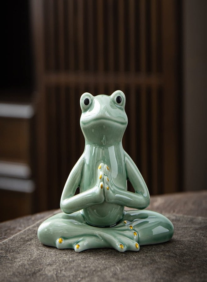 OwMell Ceramic Zen Frog Decor, Ceramic Yoga Pose Meditation Frog Staute for Home Zen Decoration - Prayer - Image 2