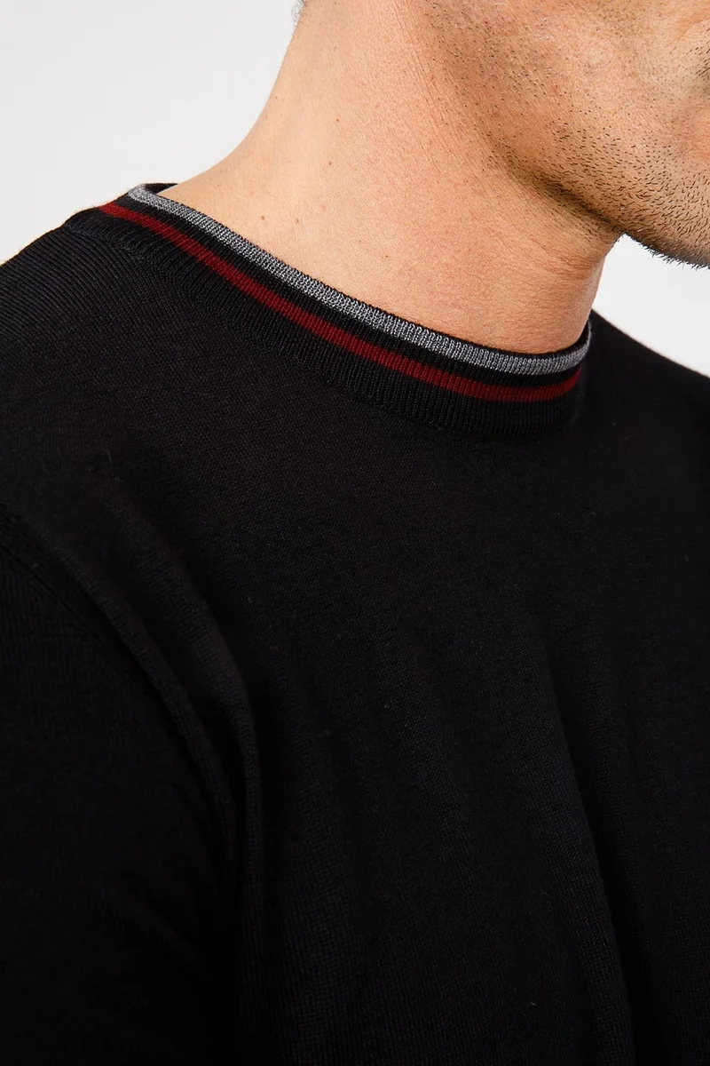ديسين تريكو Pattern Knitwear Men's Striped Neckline Zero Collar Sweater Black