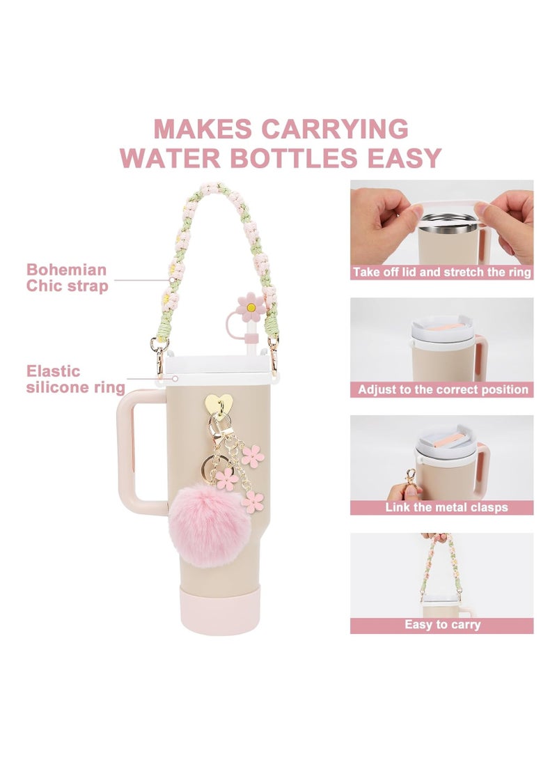 Generic Stanley Cup Accessory Set includes Water Bottle Handle Strap, Silicone Stanley Cup Protector, Silicone Straw Cover, Stanley Charm for Stanley Cup 40oz and 30oz Glass (Light Pink) - Image 2