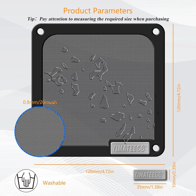 YIMATEECO 120mm Dust Filter PC for Computer Cooler Fan/PSU/Routers PVC 50 Mesh, Computer Fan Filter Grills Magnetic with Screws Dustproof Case Cover (PVC V4.0, 120 * 120mm, 2pcs, Black) - Image 2