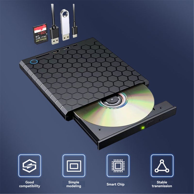 External Optical Drive 8MB Cache Plug And Play Type-C Burner - Blu-Ray Compatible Dual Interface Portable DVD Writer for Laptop Home Office - Image 2