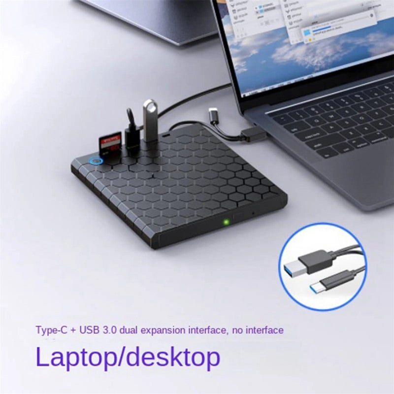 External Optical Drive 8MB Cache Plug And Play Type-C Burner - Blu-Ray Compatible Dual Interface Portable DVD Writer for Laptop Home Office - Image 5