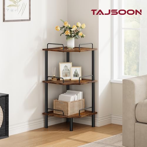 Tajsoon Corner Shelf Stand, 3 Tier Industrial Corner Shelves, Multipurpose Standing Display Shelf, Corner Shelving Unit for Bedroom, Living Room, Office, Kitchen, Rustic Brown - Image 2