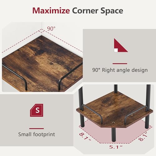 Tajsoon Corner Shelf Stand, 3 Tier Industrial Corner Shelves, Multipurpose Standing Display Shelf, Corner Shelving Unit for Bedroom, Living Room, Office, Kitchen, Rustic Brown - Image 4