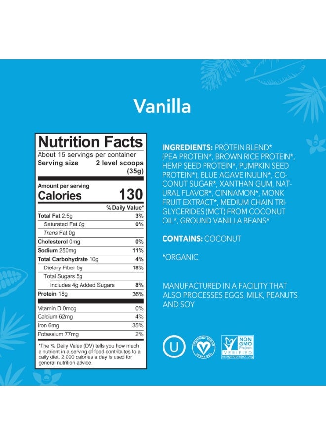 ALOHA Organic Plant-Based Protein Powder, Vanilla, 18g Protein, USDA Certified Organic, Gluten Free & Non-GMO, 525 Gm (Pack of 1) - Image 2