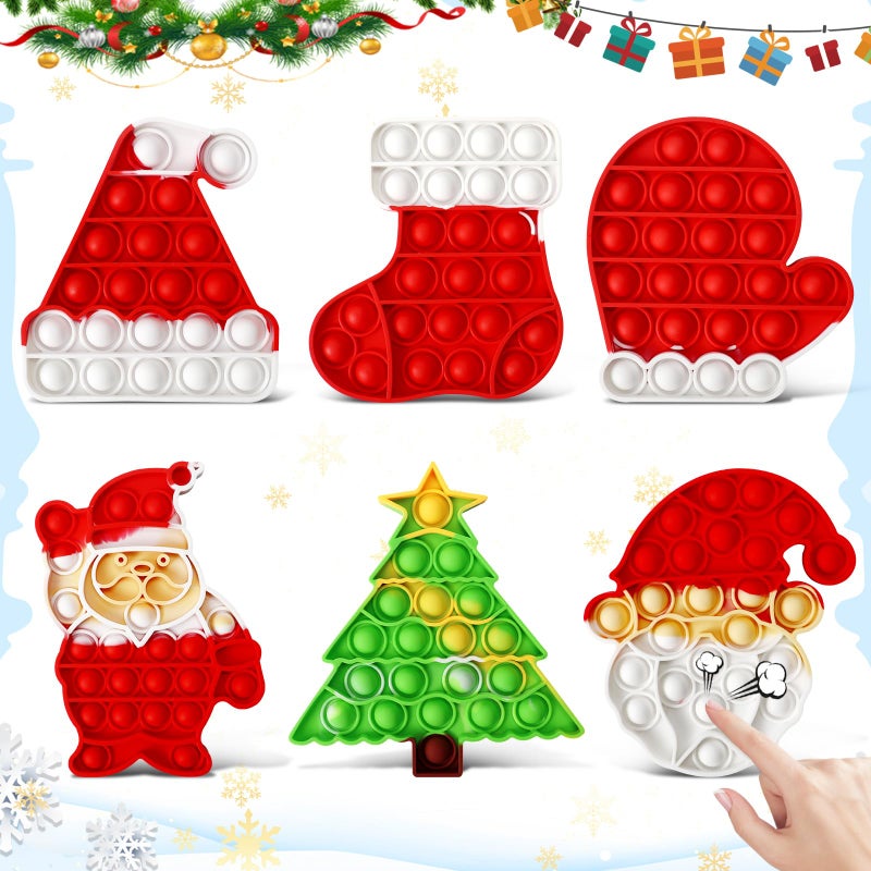 QETRABONE 6 Pcs Christmas Fidget Set Push Bubble Fidget for Adult Party Game Decor Gift Xmas Stockings Christmas Decorations Autism ADHD Decompression - Image 2