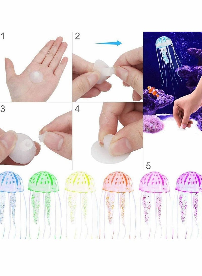 NIBEMINENT Artificial Jellyfish, 6 Pcs Glowing Effect Jellyfish Aquarium Ornaments, Colorful Luminous Silicone Emulation Supplies Floating Jelly Fish Decoration, for Tank - Image 2