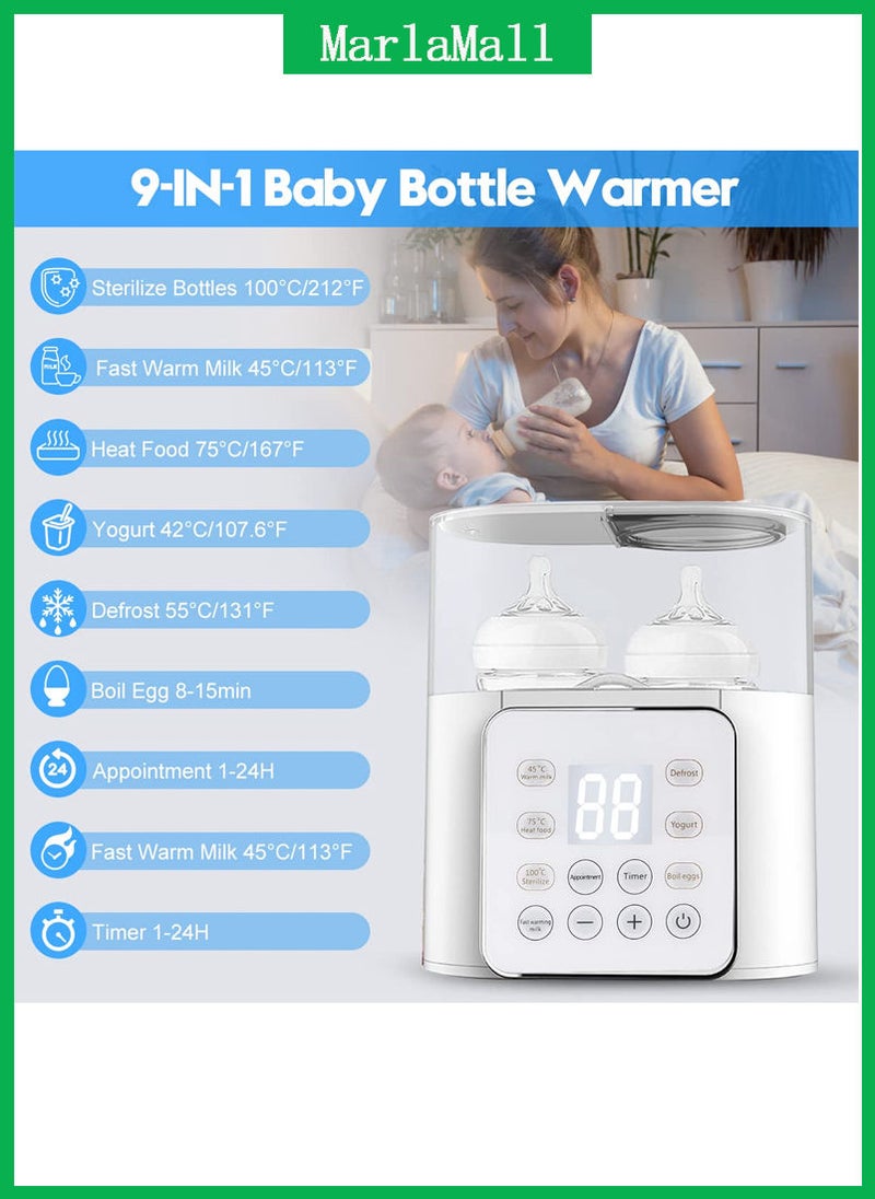 MarlaMall Multifunctional Baby Bottle Warmer,Baby Bottle Sterilizer,Milk Warmer,Smart Temp Controller Double Bottles Infant Formula Heater,White  - Image 2
