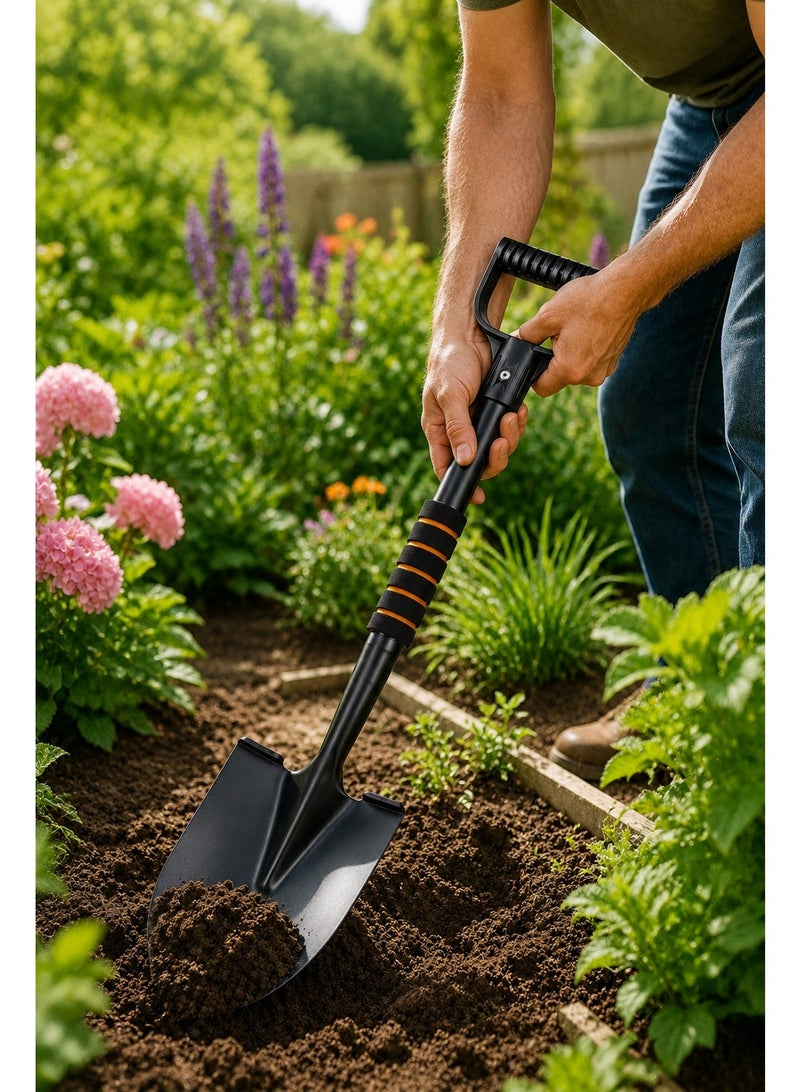 Black Garden Shovel 26.5 Inch Carbon Steel Digging Tool with D-Grip Handle, Non-Slip Foam Grip and Rust-Resistant Coated Blade - Image 5