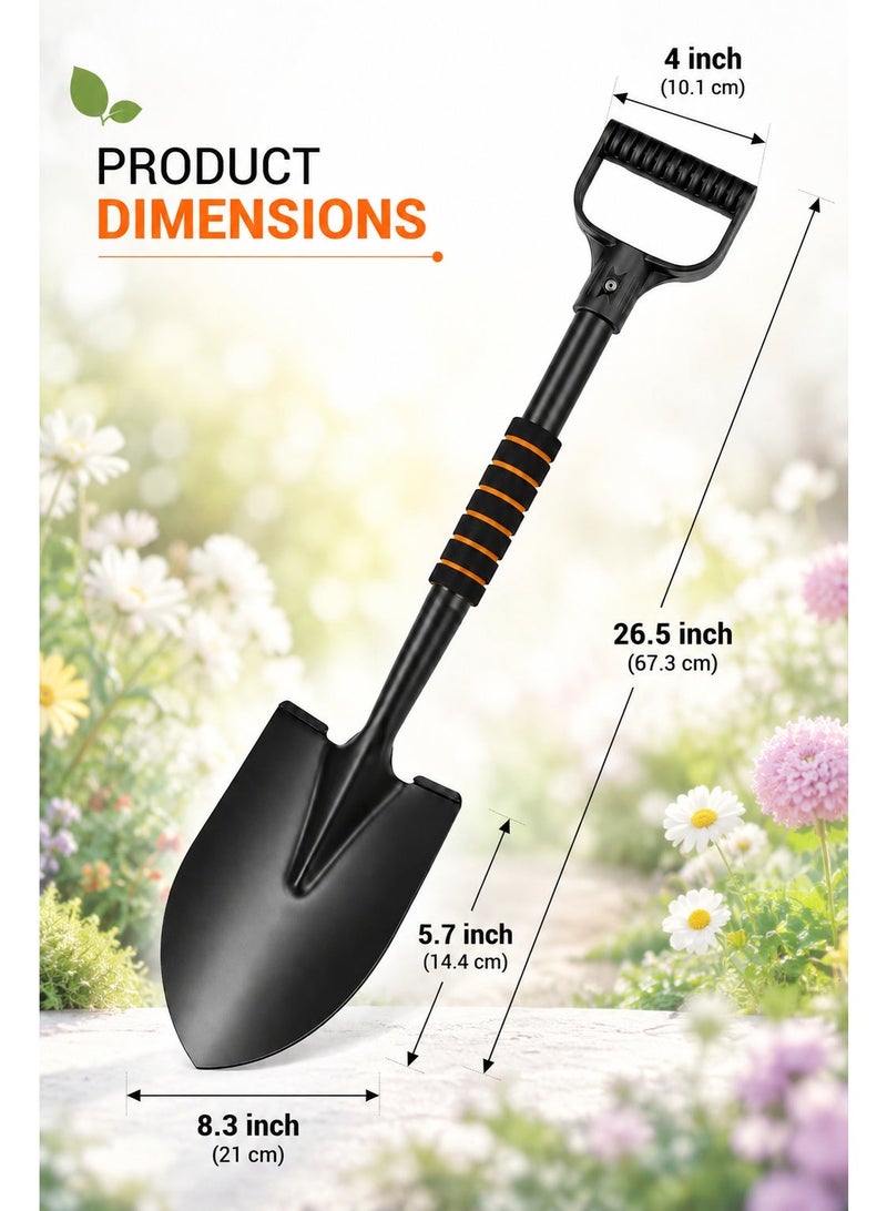 Black Garden Shovel 26.5 Inch Carbon Steel Digging Tool with D-Grip Handle, Non-Slip Foam Grip and Rust-Resistant Coated Blade - Image 2