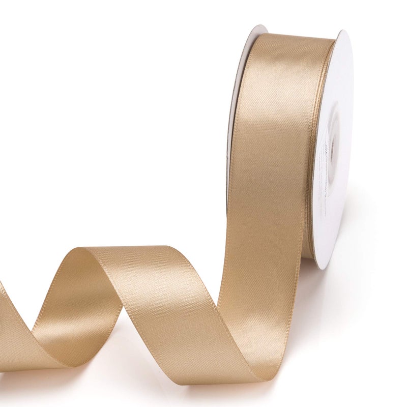 IHKFILAN Double Face Satin Ribbon 1Inchx25Yards Double Sided Solid Polyester Ribbon for Gift Wrapping Party Hair Braids Bow Baby Shower Decoration Floral Arrangement Craft SuppliesTan