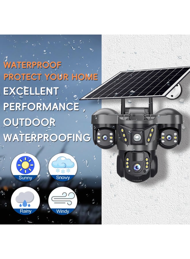 كاميرا الأمان الشمسية 4G حقيقية عدسة ثلاثية عرض ثلاثي PTZ 360 كامل اللون الرؤية الليلية في الهواء الطلق PIR الكشف عن الإنسان,3 عدسات عرض 3 وجهات النظر, الكشف عن الحركة,صوت ثنائي الاتجاه - Image 4