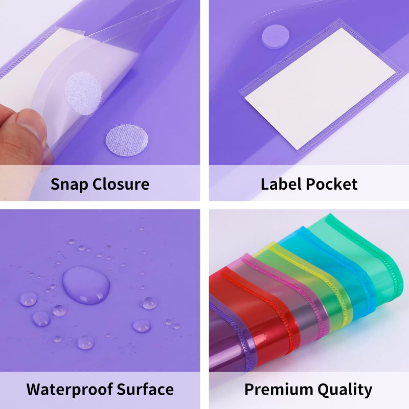 EOOUT 12pcs Plastic Envelopes Poly Envelopes, Hook & Loop Closure File Folders, A4 Size File Envelopes with Label Pocket for School and Office Supplies - Image 4
