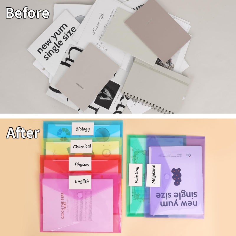 EOOUT 12pcs Plastic Envelopes Poly Envelopes, Hook & Loop Closure File Folders, A4 Size File Envelopes with Label Pocket for School and Office Supplies - Image 5