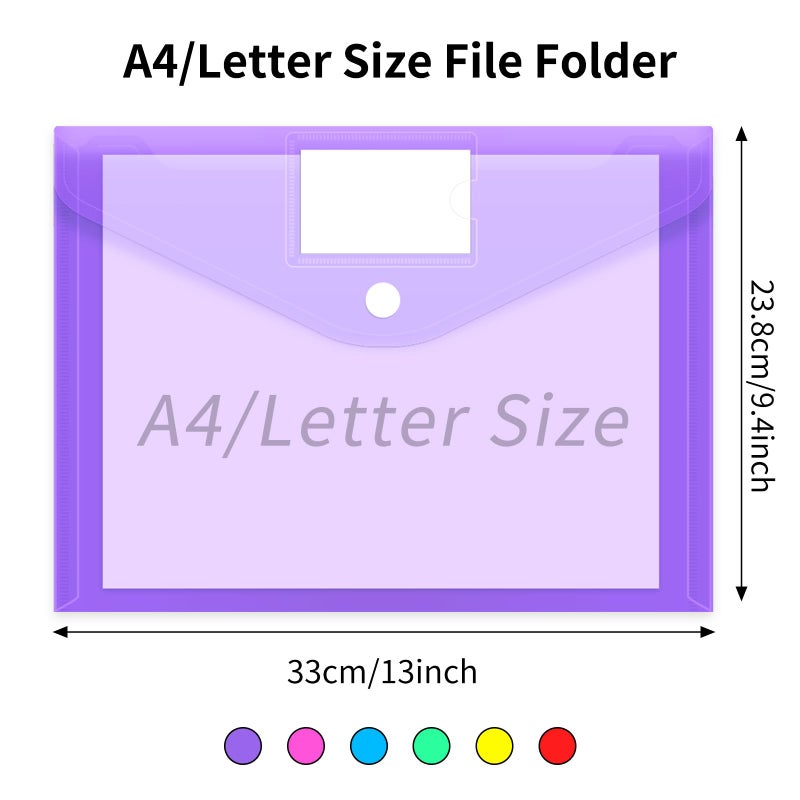 EOOUT 12pcs Plastic Envelopes Poly Envelopes, Hook & Loop Closure File Folders, A4 Size File Envelopes with Label Pocket for School and Office Supplies - Image 2