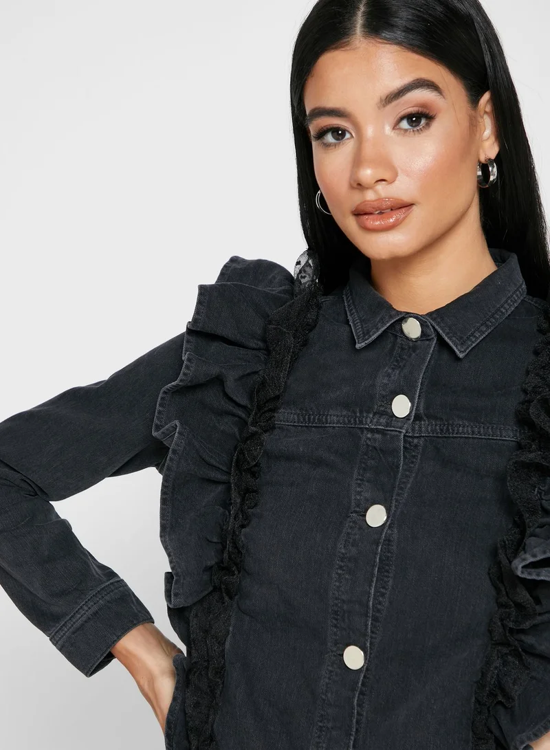 RIVER ISLAND Ruffled Denim Mini Dress