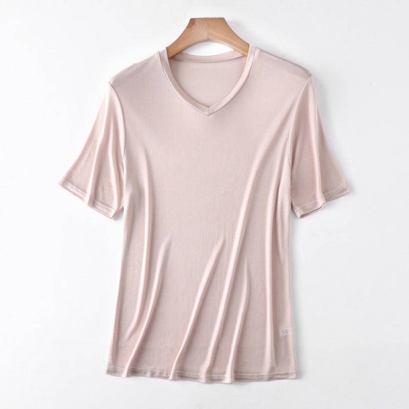 Yuyue Silk Short-Sleeved T-Shirt Men'S Summer Thin Loose Breathable Mulberry Silk Crewneck T-Shirt - Image 1