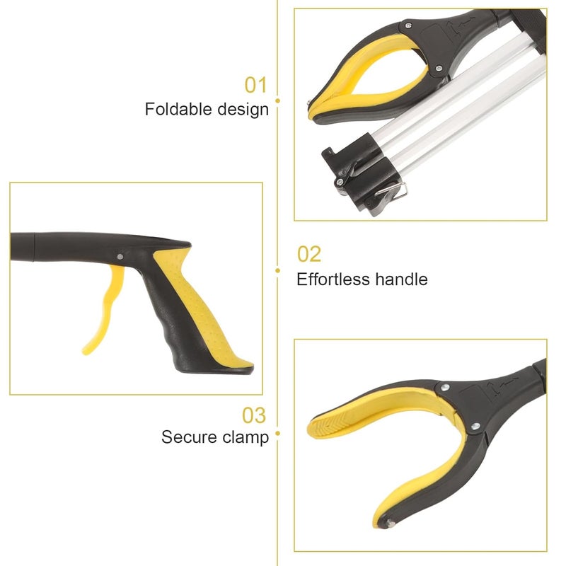 Garneck Folding Trash Picker Grabber Tool, Long Handle Garbage Tongs with Three-fold Design, Heavy Duty Yellow Trash Picker for Elderly and Outdoor Waste Collection - Image 3