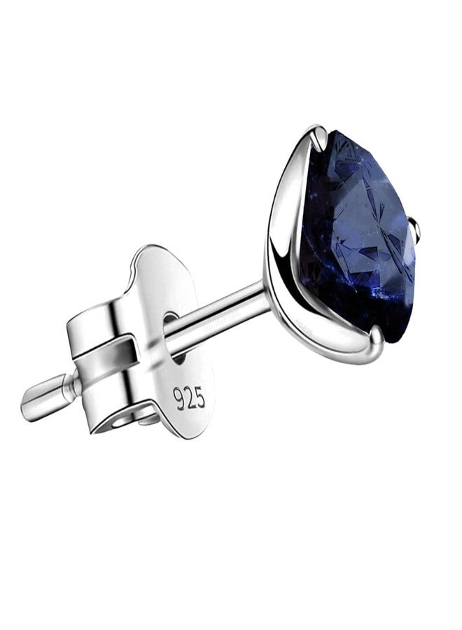 HIGHSPARK 925 Silver Men's Martini Style Real Gemstone Earring | 92.5 Sterling Silver & Real Sodalite Gemstone | Single Stud for Men | Lovely Gift- Sodalite - Image 1