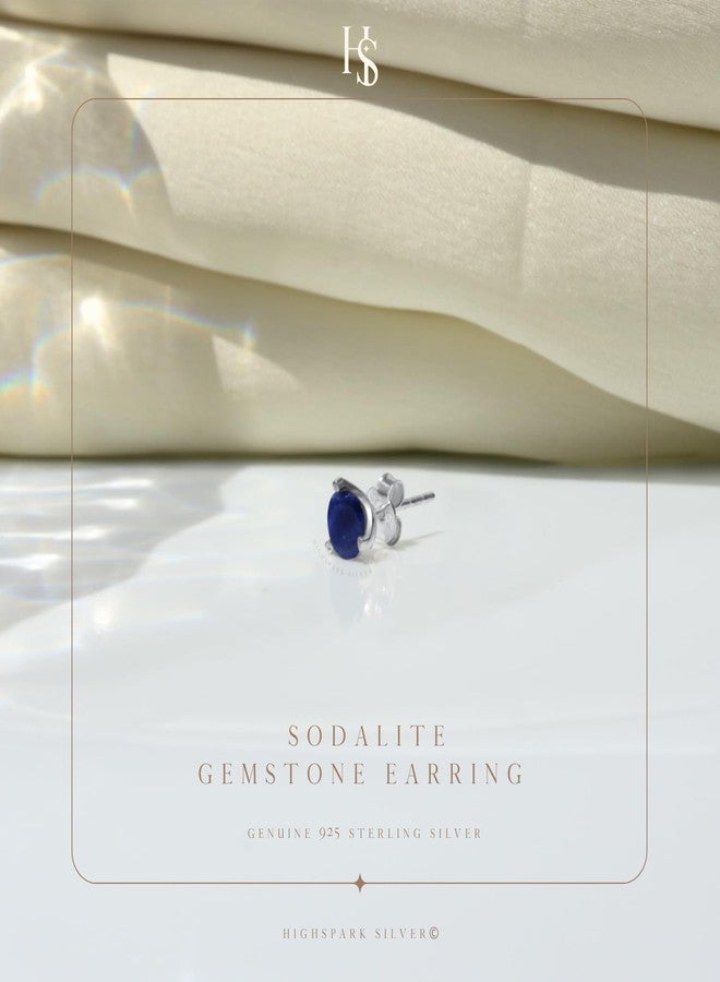 HIGHSPARK 925 Silver Men's Martini Style Real Gemstone Earring | 92.5 Sterling Silver & Real Sodalite Gemstone | Single Stud for Men | Lovely Gift- Sodalite - Image 3