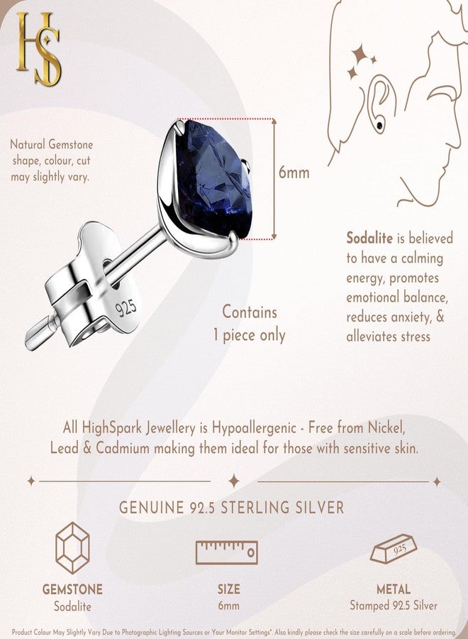 HIGHSPARK 925 Silver Men's Martini Style Real Gemstone Earring | 92.5 Sterling Silver & Real Sodalite Gemstone | Single Stud for Men | Lovely Gift- Sodalite - Image 2