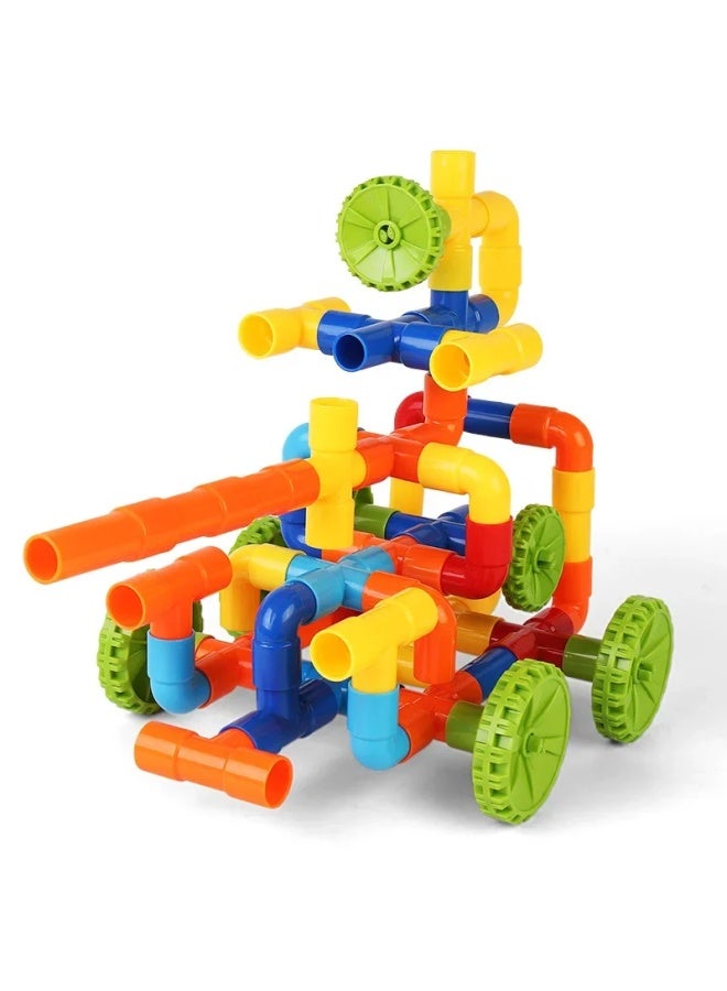 Intelligence Toys For Kids Pipe Puzzle Blocks Baby Assembly Puzzle Toys For Boys And Girls Educational Fun-Color:【Increase Thickening】 112 Pieces Of Crystal Blue Heart Barrel-Including 6 Wheels - Image 2